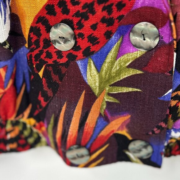 CHU Circa 60's-70's Vintage Womens Vibrant Floral Printed Blazer | Sz M USA Made - Picture 4 of 8